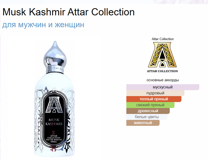 Духи Мускус Кашемир Колекция Аттар Musk Kashmir Attar Collection Arab Emirates 13 мл